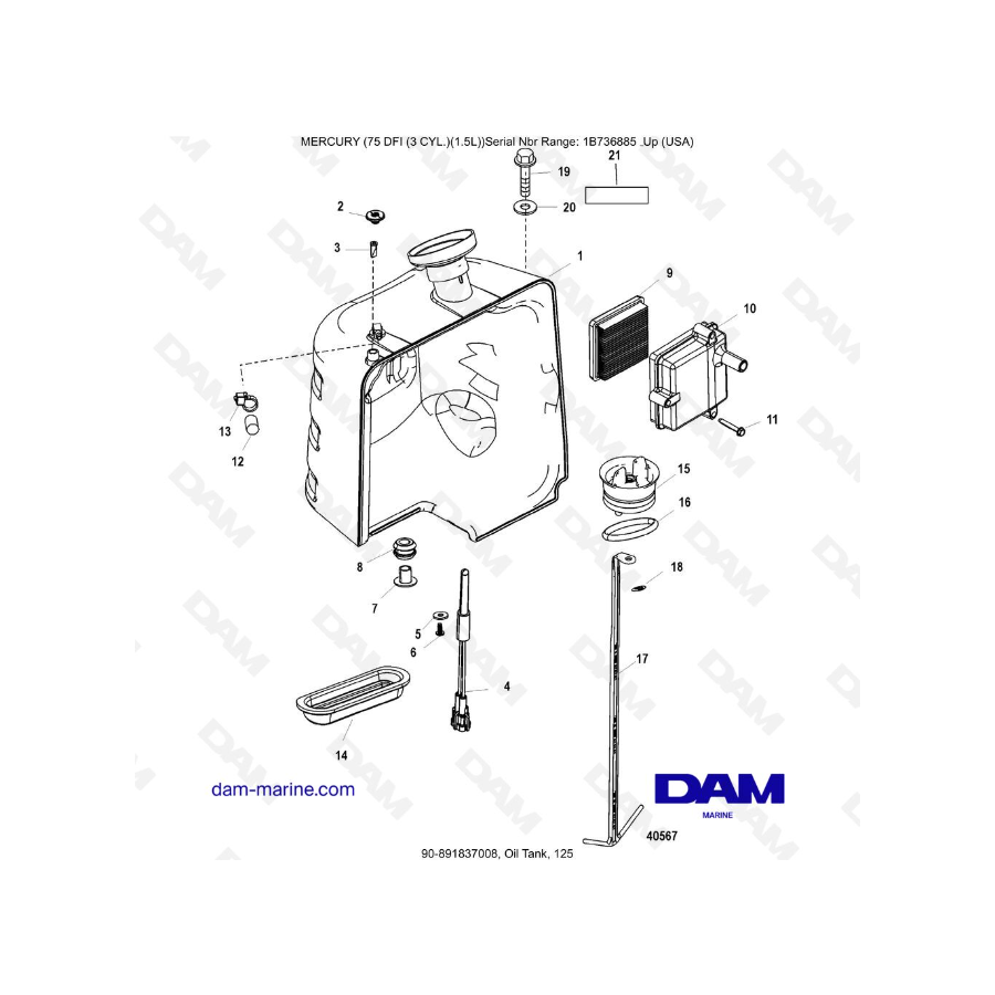Mercury 75 Optimax - Oil Tank, 125