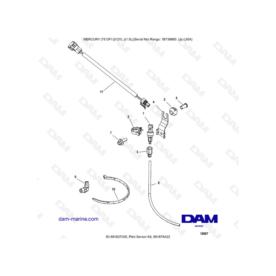 Mercury 75 Optimax - Pitot Sensor Kit, 881879A22 Mercury 75 Optimax - Pitot Sensor Kit, 881879A22
