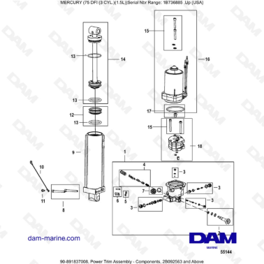 Mercury 75 Optimax - Power Trim Assembly - Components, 2B092563 and Above