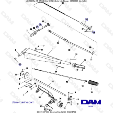 Mercury 75 Optimax - Steering Handle Kit, 896648A09