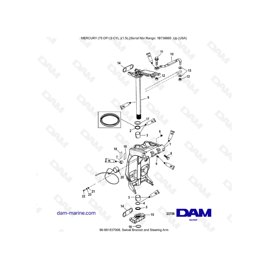 Mercury 75 Optimax - Swivel Bracket and Steering Arm