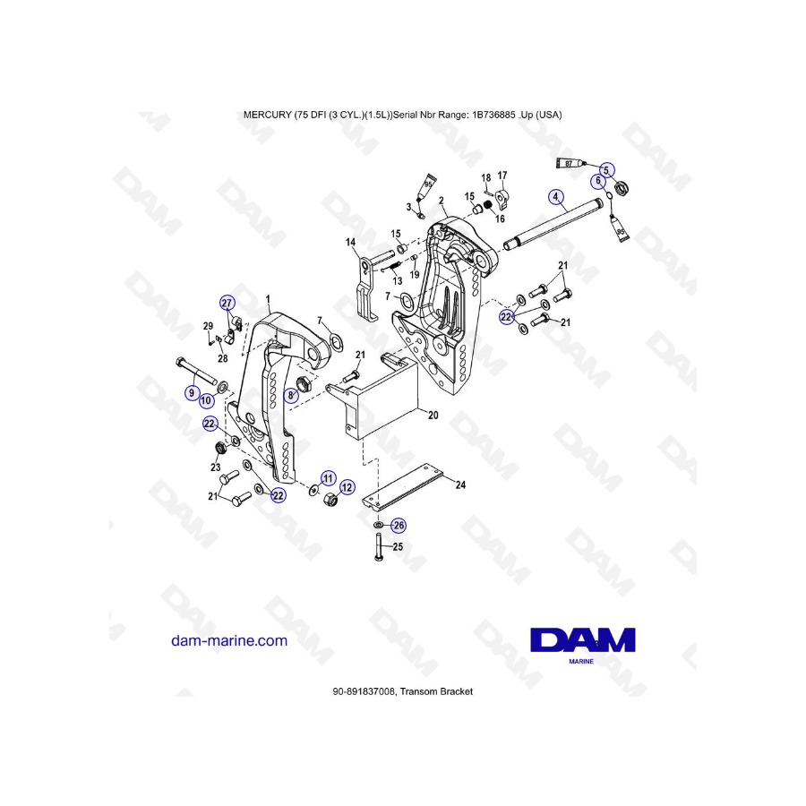 Mercury 75 Optimax - Soporte de espejo de popa