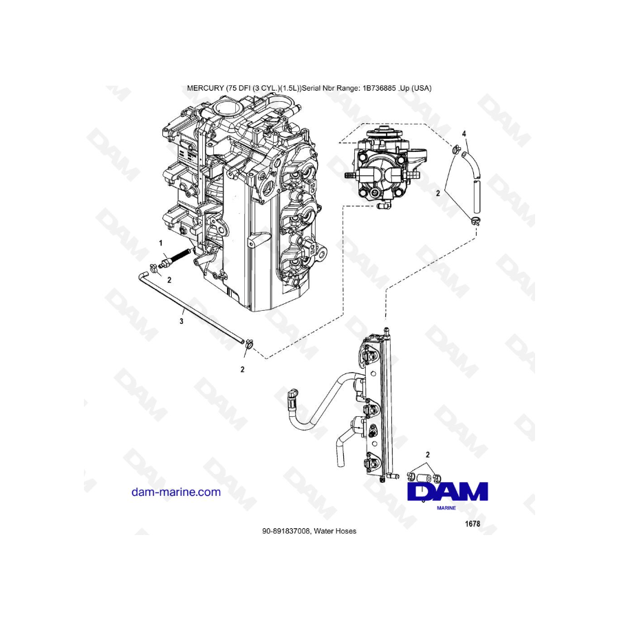 Mercury 75 Optimax - Water Hoses Mercury 75 Optimax - Water Hoses