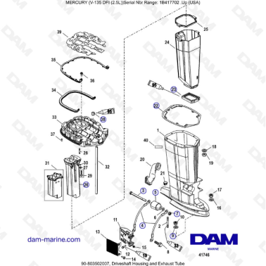 Mercury V-135 Optimax - Driveshaft Housing and Exhaust Tube