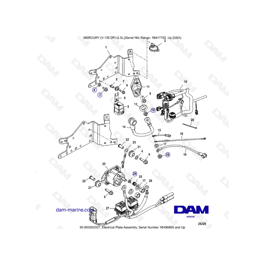 Mercury V-135 Optimax - Electrical Plate Assembly, Serial Number 1B490866 and Up