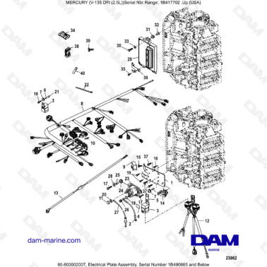 Mercury V-135 Optimax - Electrical Plate Assembly, Serial Number 1B490865 and Below