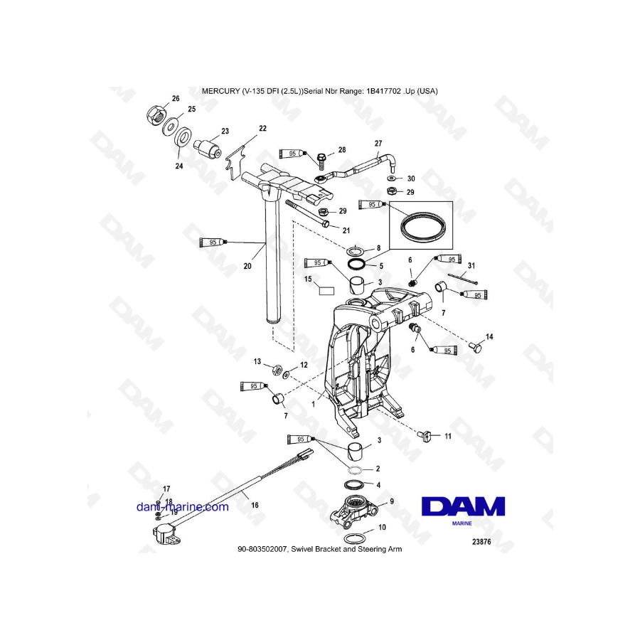 Mercury V-135 Optimax - Swivel Bracket and Steering Arm