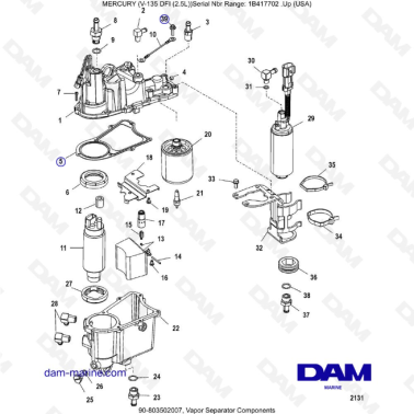 Mercury V-135 Optimax - Vapor Separator Components