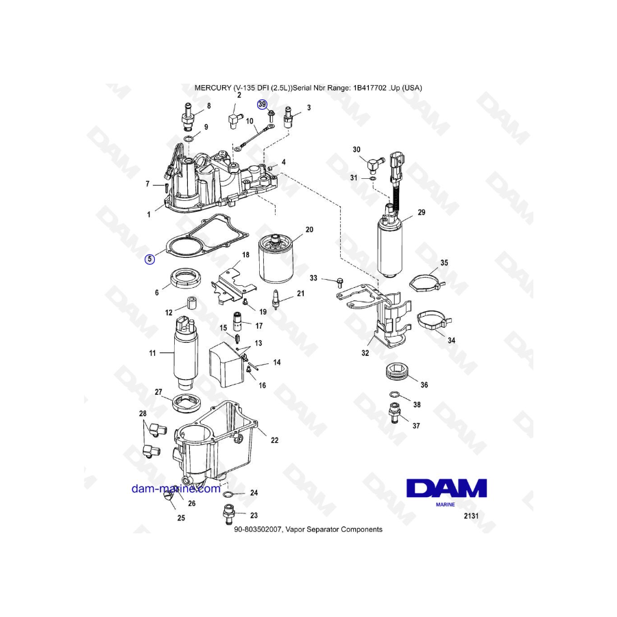 Mercury V-135 Optimax - Vapor Separator Components
