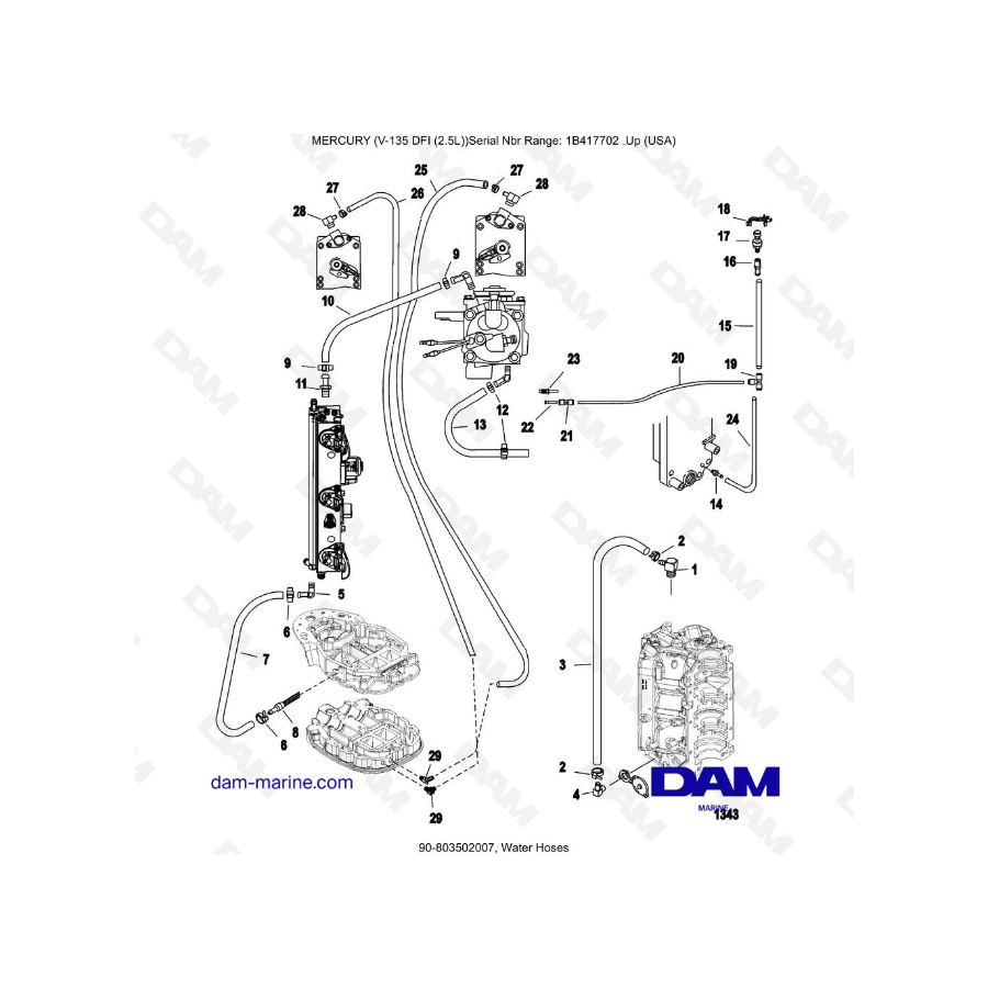 Mercury V-135 Optimax - Mangueras de agua