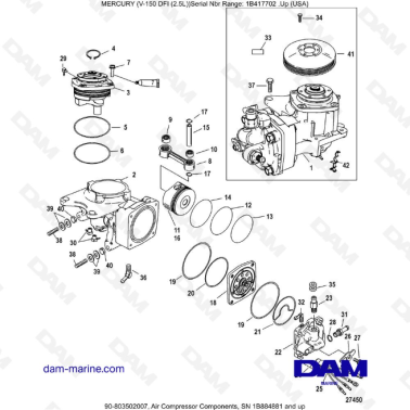 Mercury V-150 DFI (2.5L) - Air Compressor Components, SN 1B884881 and up