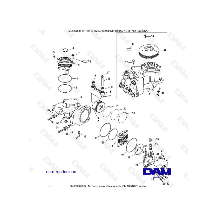 Mercury V-150 DFI (2.5L) - Air Compressor Components, SN 1B884881 and up