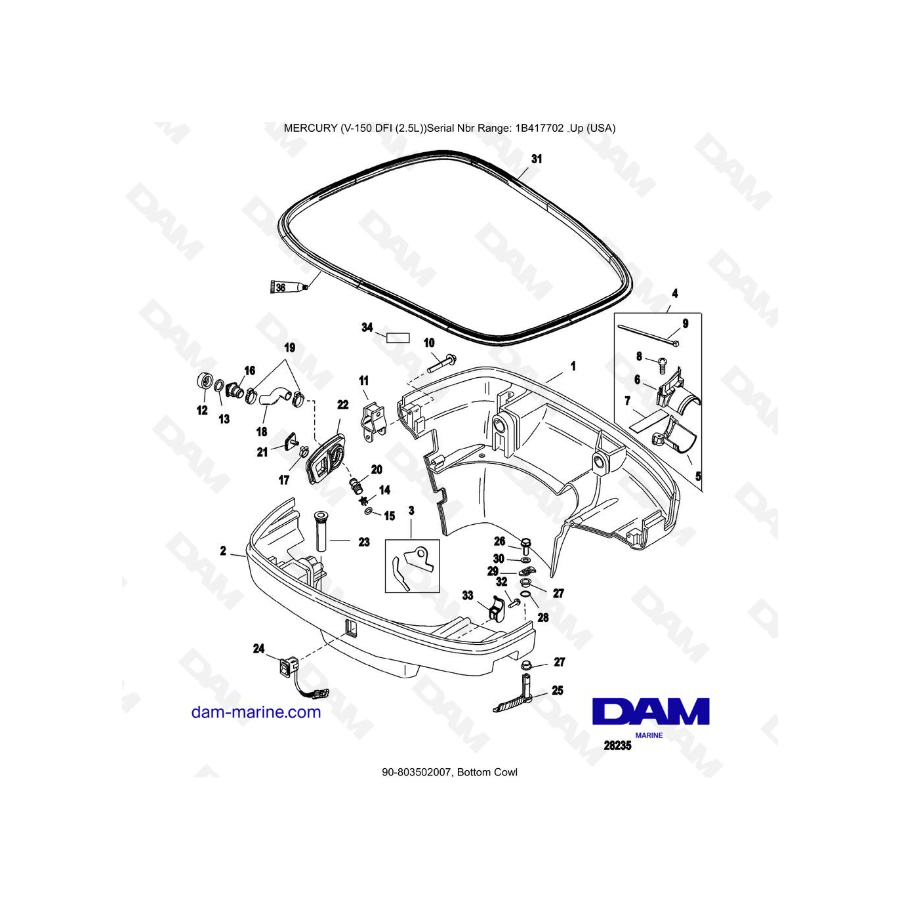 Mercury V-150 DFI (2.5L) - Bottom cowl