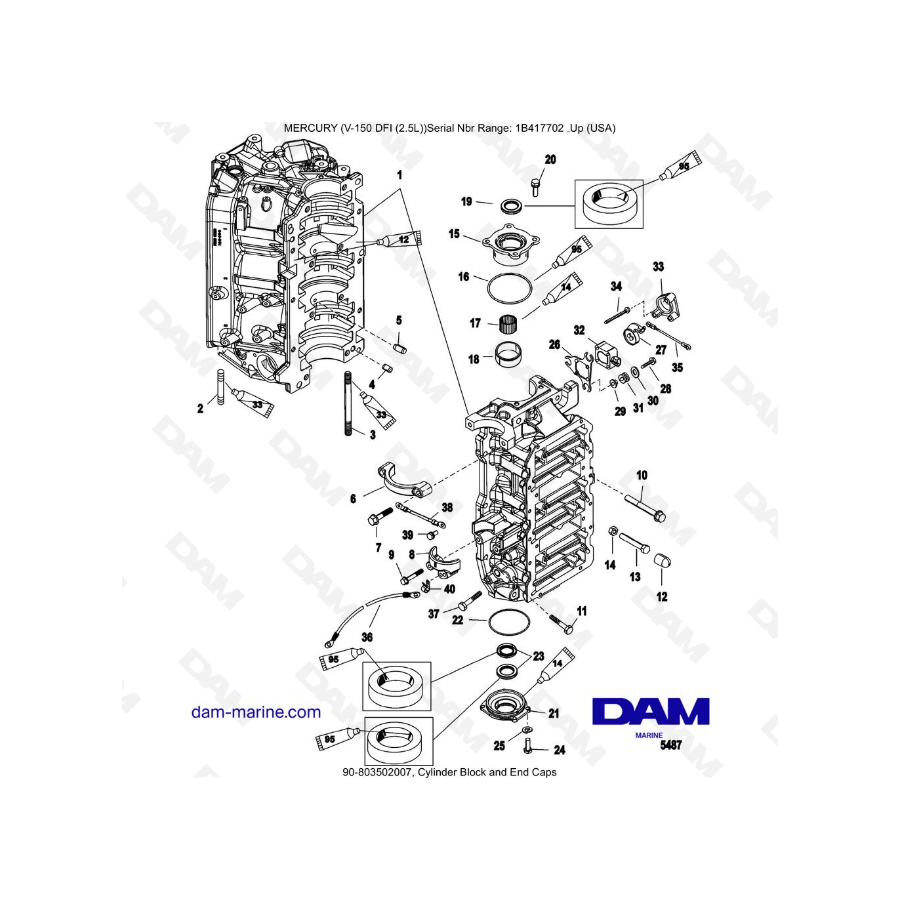 Mercury V-150 DFI (2.5L) - Cylinder Block and End Caps Mercury V-150 DFI (2.5L) - Cylinder Block and End Caps