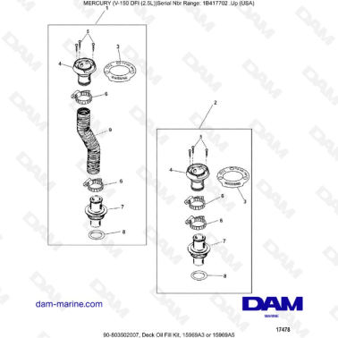 Mercury V-150 DFI (2.5L) - Deck Oil Fill Kit, 15969A3 or 15969A5