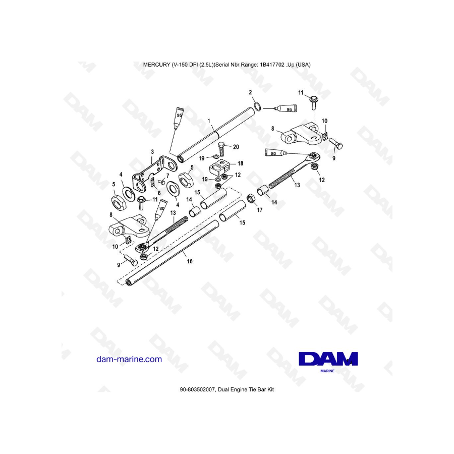 Mercury V-150 DFI (2.5L) - Dual Engine Tie Bar Kit