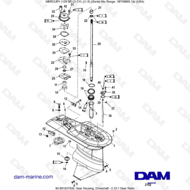 Mercury 125 DFI 1.5L - Gear Housing, Driveshaft - 2.33:1 Gear Ratio