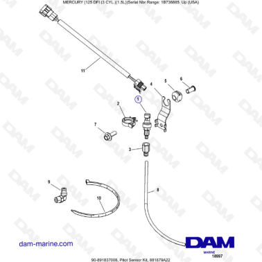 Mercury 125 DFI 1.5L - Pitot Sensor Kit, 881879A22