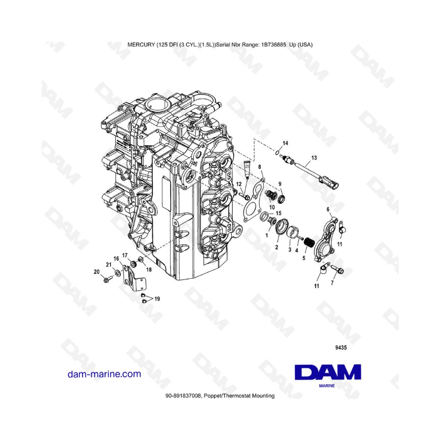 Mercury 125 DFI 1.5L - Montaje del termostato/válvula de retención
