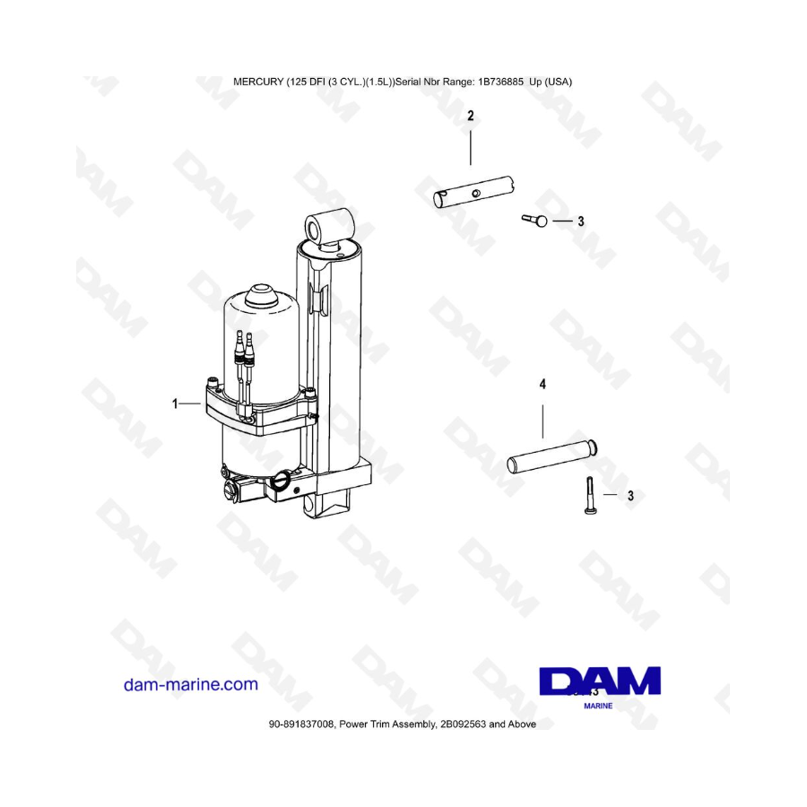 Mercury 125 DFI 1.5L - Power Trim Assembly, 2B092563 and Above