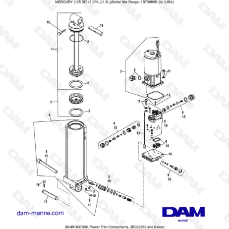 Mercury 125 DFI 1.5L - Power Trim Components, 2B092562 and Below