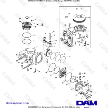 Mercury 150 DFI 2.5L - Air Compressor Components, SN 1B884880 and below
