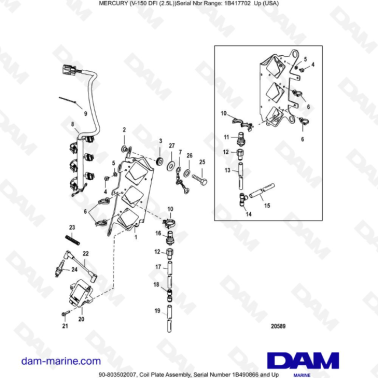Mercury 150 DFI 2.5L - Coil Plate Assembly, Serial Number 1B490866 and Up