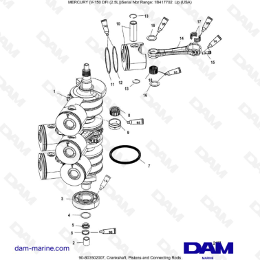 Mercury 150 DFI 2.5L - Crankshaft, Pistons and Connecting Rods