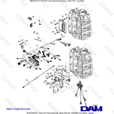 Mercury 150 DFI 2.5L - Electrical Plate Assembly, Serial Number 1B490865 and Below