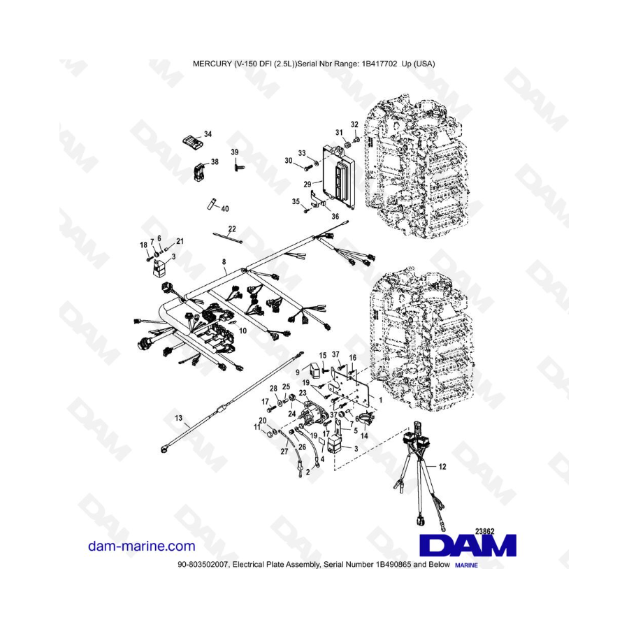 Mercury 150 DFI 2.5L - Electrical Plate Assembly, Serial Number 1B490865 and Below