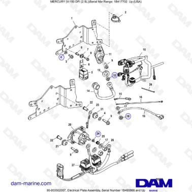 Mercury 150 DFI 2.5L - Electrical Plate Assembly, Serial Number 1B490866 and Up