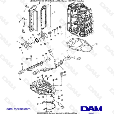 Mercury 150 DFI 2.5L - Exhaust Manifold and Exhaust Plate