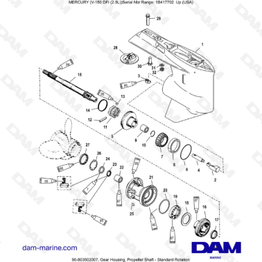 Mercury 150 DFI 2.5 - Gear Housing, Propeller Shaft - Standard Rotation