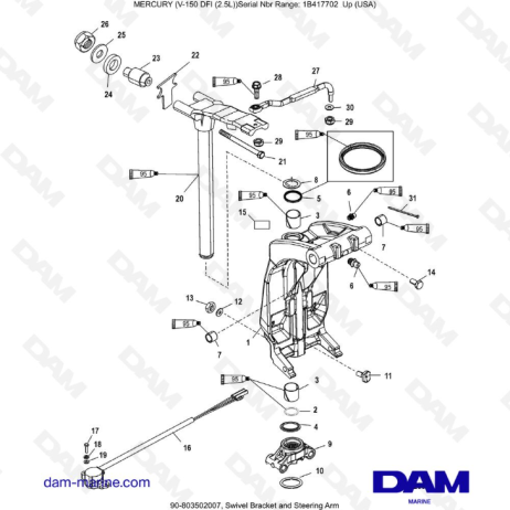 Mercury 150 DFI 2.5L - Swivel Bracket and Steering Arm