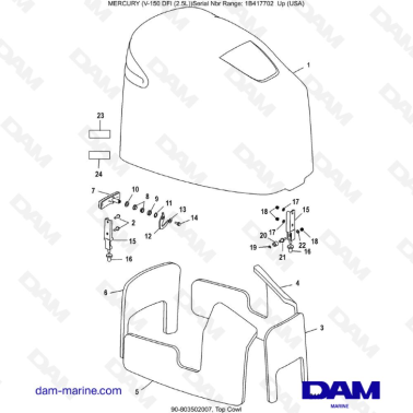 Mercury 150 DFI 2.5L - Top Cowl