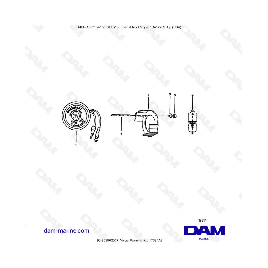 Mercury 150 DFI 2.5L - Visual Warning Kit, 17334A2 Mercury 150 DFI 2.5L - Visual Warning Kit, 17334A2