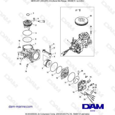 Mercury 250 DFI 3.0L - Air Compressor Comp. 200/225/200 Pro XS, 1B885131 and below
