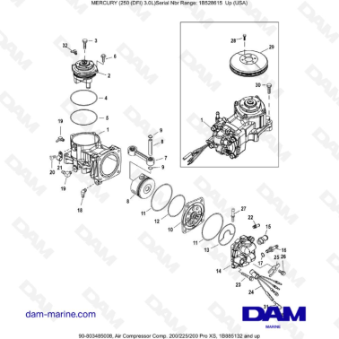 Mercury 250 DFI 3.0L - Air Compressor Comp. 200/225/200 Pro XS, 1B885132 and up