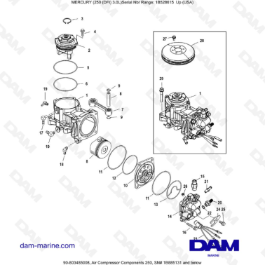 Mercury 250 DFI 3.0L  - Air Compressor Components 250, 1B885131 and below
