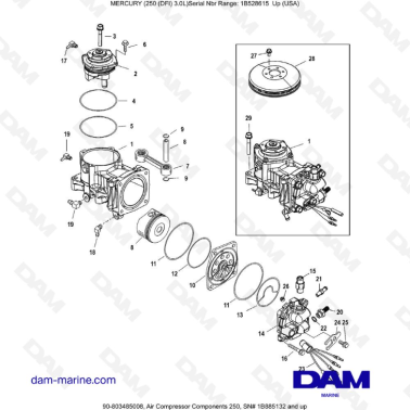 Mercury 250 DFI 3.0L - Air Compressor Components 250, 1B885132 and up