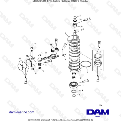 Mercury 250 DFI 3.0L -  Crankshaft, Pistons and Connecting Rods, 200/225/200 Pro XS
