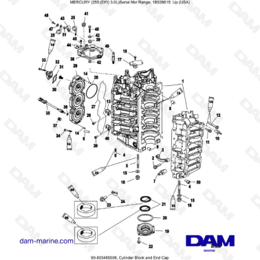 Mercury 250 DFI 3.0L - Cylinder Block and End Cap