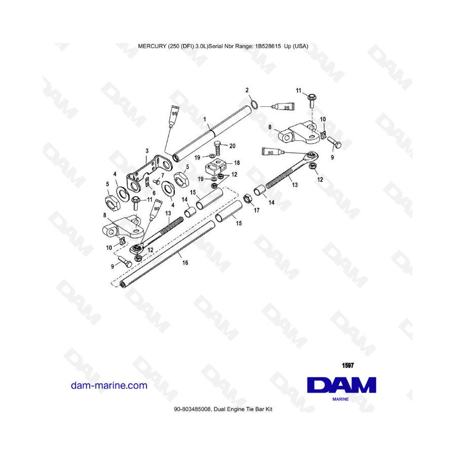 Mercury 250 DFI 3.0L - Dual Engine Tie Bar Kit