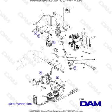 Mercury 250 DFI 3.0L  - Electrical Plate Components, 1B884207 and below