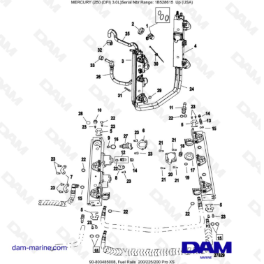 Mercury 250 DFI 3.0L - Fuel Rails 200/225/200 Pro XS