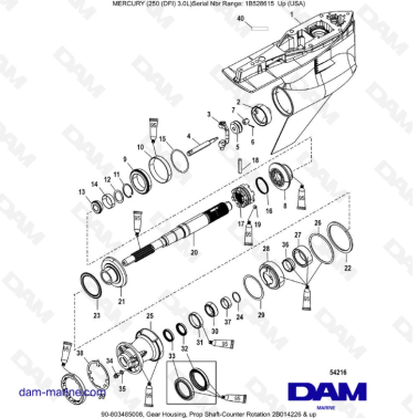 Mercury 250 DFI 3.0L - Gear Housing, Prop Shaft-Counter Rotation 2B014226 & up