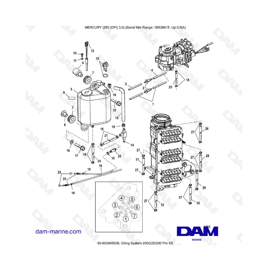 Mercury 250 DFI 3.0L - Sistema de lubricación 200/225/200 Pro XS
