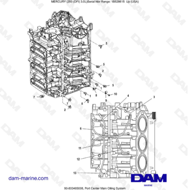 Mercury 250 DFI 3.0L - Port Center Main Oiling System