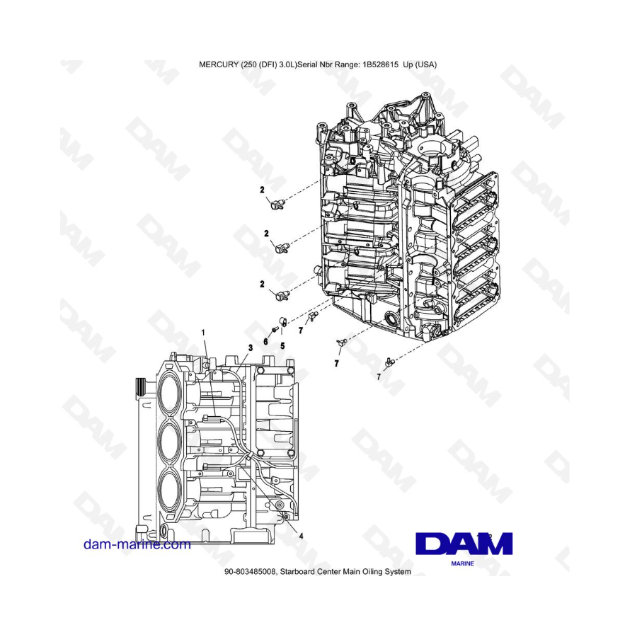Mercury 250 DFI 3.0L - Starboard Center Main Oiling System Mercury 250 DFI 3.0L - Starboard Center Main Oiling System