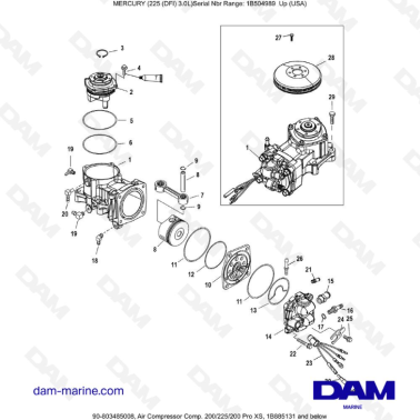 Mercury 225 DFI 3.0L -  Air Compressor Comp. 200/225/200 Pro XS, 1B885131 and below